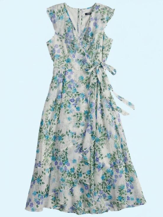 Chaps Dresses & Skirts - NEW Chaps Ralph Lauren $79 Size 12 White Blue Green Teal Floral Faux Wrap Dress